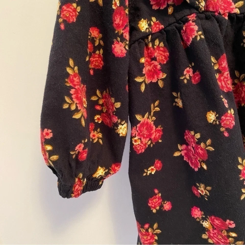 OLD Navy Baby Infant Girls Black & Floral Long Sleeve Dress Size 3-6 Months